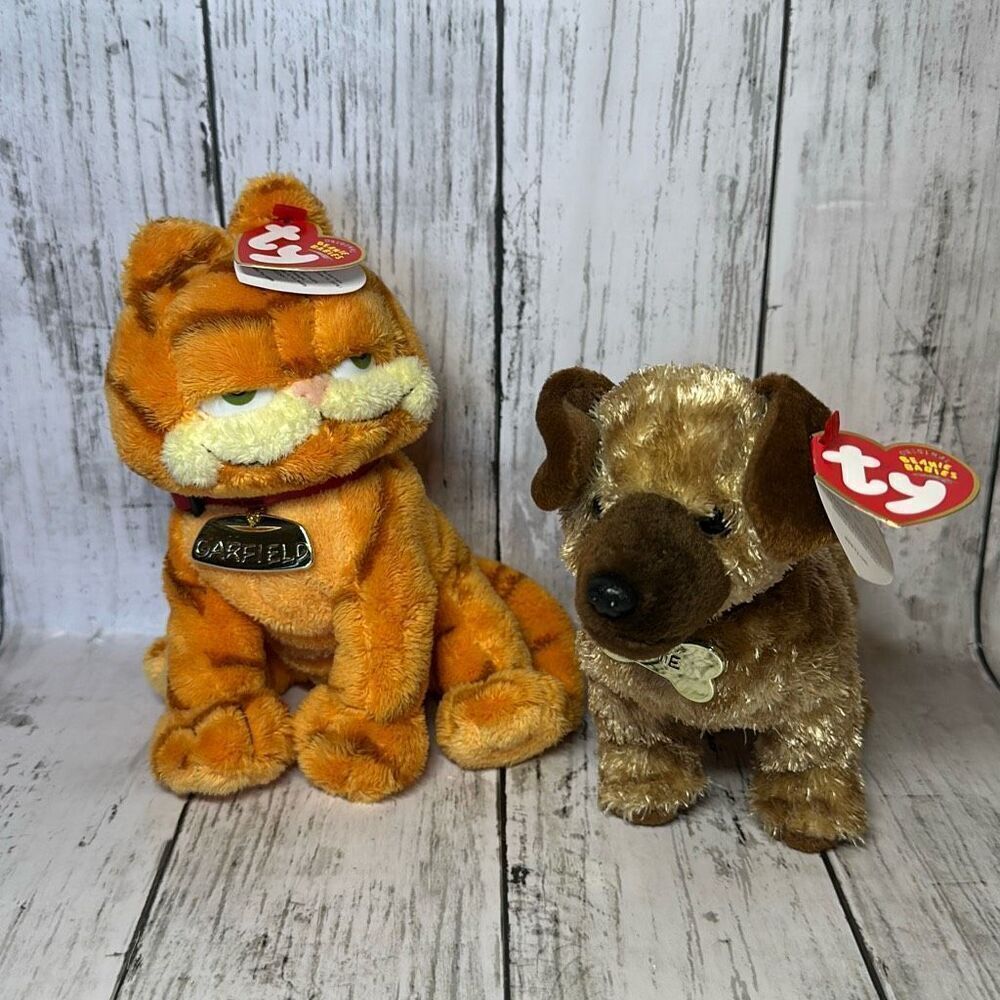 2004 TY Original Beanie Babies "Garfield"‎ The Cat & Odie Dog Plush Jon Arbuckle